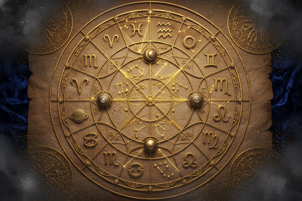 Mapa astral y carta natal con planetas y constelaciones